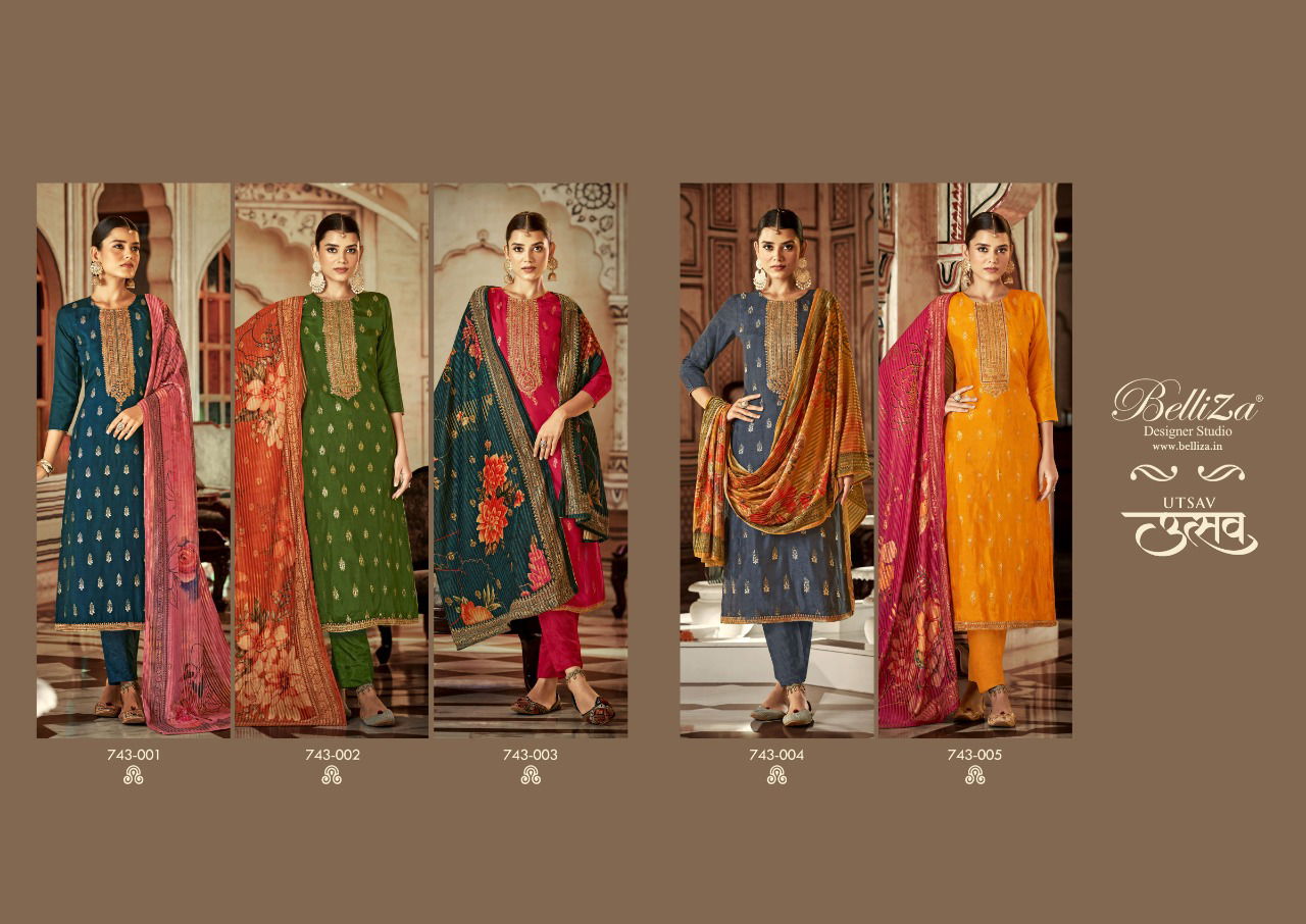 Utsav By Belliza Designer Jacquard Dress Material Catalog